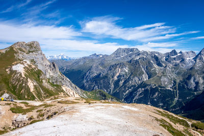 Scenic view of snowcapped mountains against sky