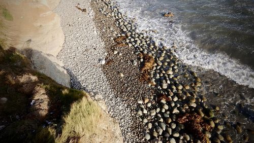 High angle view of water flowing through rocks