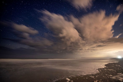 Scenic view of sea against sky at night