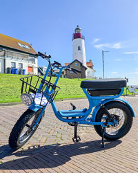 Low angle view of bicycle against sky