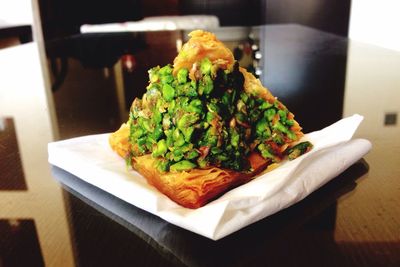 Close-up of food served in plate