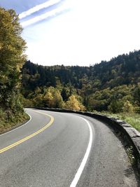 Following the double yellow line mountain road into estes park colorado