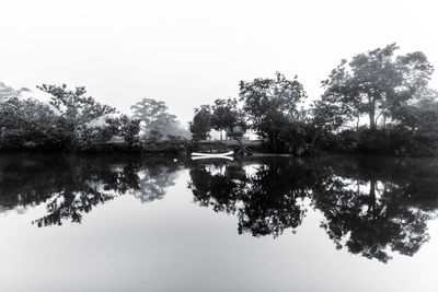 Reflection of trees in lake against sky