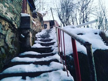 Snow on steps during winter