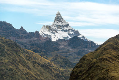 Scenic view of mountains against cloudy sky