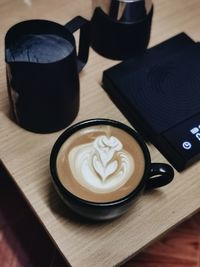 High angle view of coffee on table