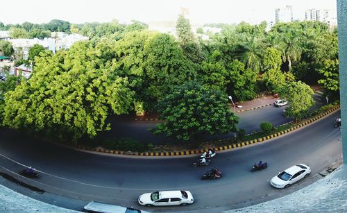 High angle view of car on road