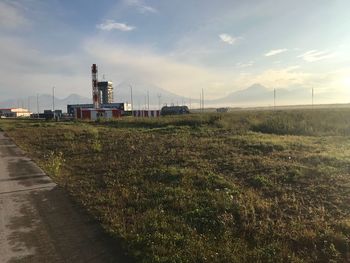 Scenic view of land against sky