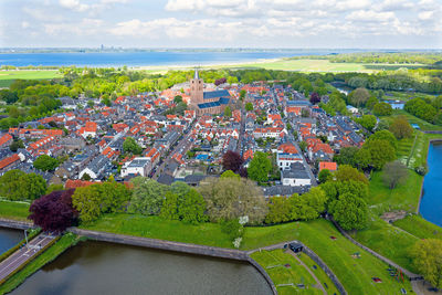 High angle view of townscape against sky