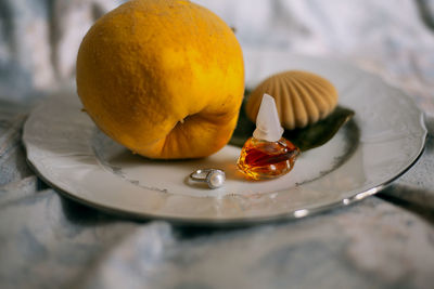 Close-up of food in plate on table