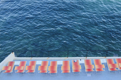 High angle view of swimming pool against sea