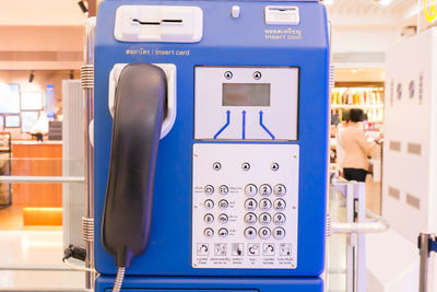 Close-up of telephone booth