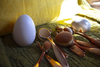 Close-up of shells on table