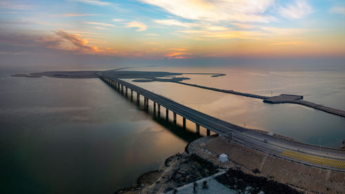 Panorama of kind fahd causeway is the connection of two kingdoms saudi arabia and bahrain.