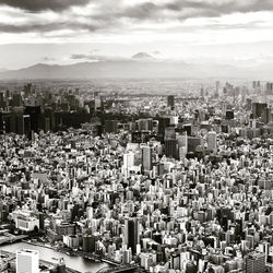 High angle shot of townscape against sky