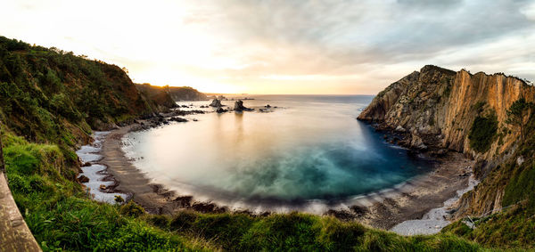 Panoramic view of sea against sky during sunset