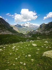 Scenic view of snowcapped mountains against sky