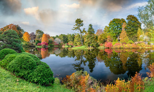 Scenic view of lake against sky during autumn