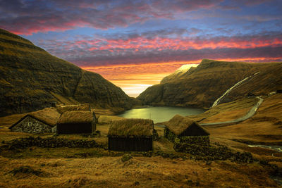 Scenic view of mountains against sky during sunset