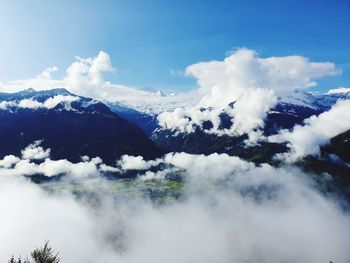 Scenic view of snowcapped mountains against sky