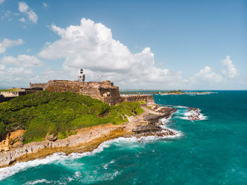 San juan el morro island san felipe fort landscape with a lighthouse on land ground in puerto rico 