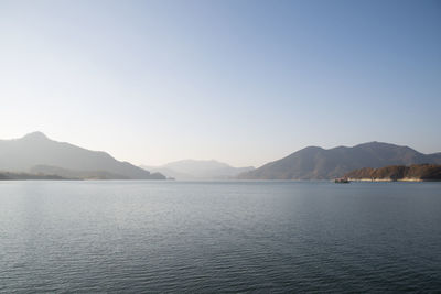 Scenic view of lake against clear sky