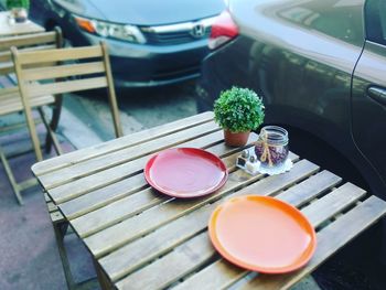 High angle view of drink on table