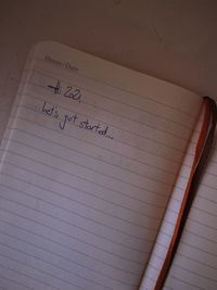 High angle view of text on book