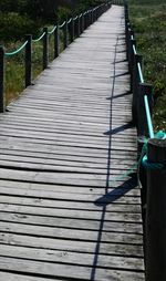 High angle view of footpath by railing