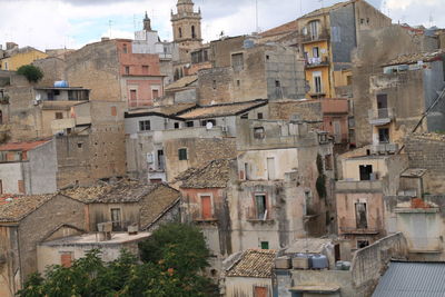 High angle view of buildings in town