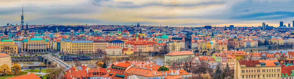 High angle view of cityscape against sky