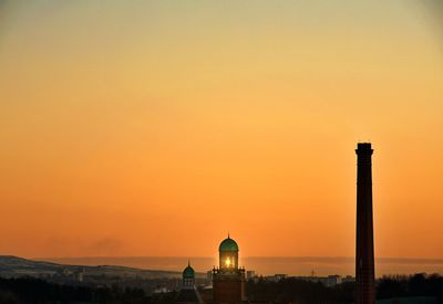 Silhouette of building against sky during sunset