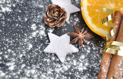 High angle view of ice cream in snow