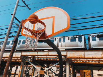 Low angle view of basketball hoop against sky