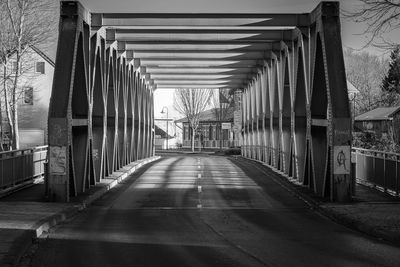 Empty corridor of iron bridge