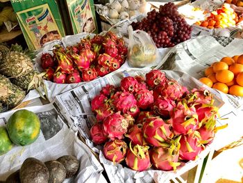High angle view of various fruits at market
