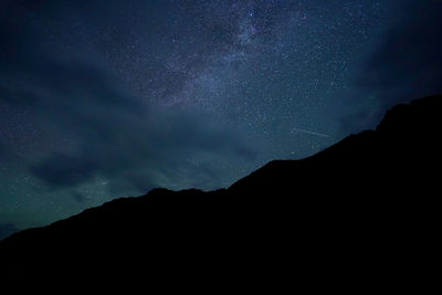 Low angle view of mountain against sky at night