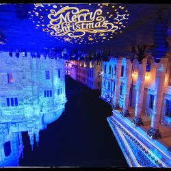 Illuminated buildings at night