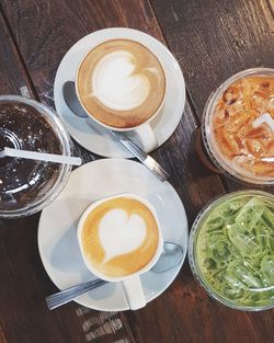 High angle view of coffee on table