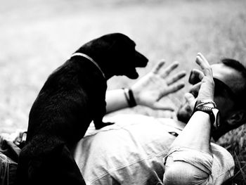 Close-up of woman with dog