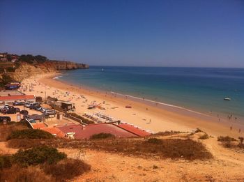 High angle view of beach against clear sky