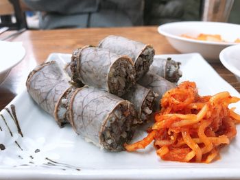 Close-up of food in plate on table