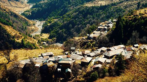 High angle view of houses on mountain