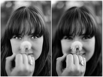 Collage of woman holding dandelion