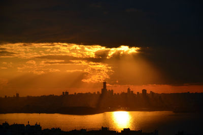 Scenic view of river at sunset