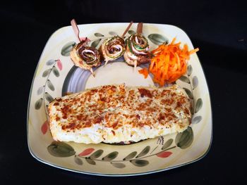 High angle view of dessert in plate on table