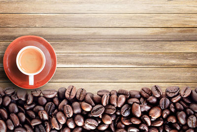 Directly above shot of coffee beans on table