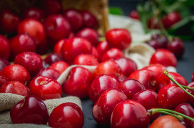 Close-up of cherries in market