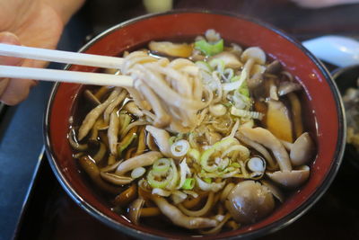 Close-up of soup noodle in bowl