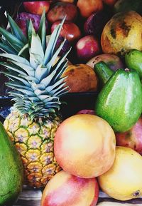 High angle view of fruits for sale at market stall